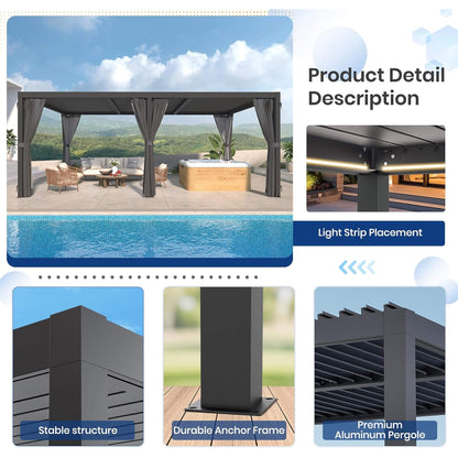 [10X20FT] Alora Premium Louvered Pergola With Curtains And Netting (SAK67041)