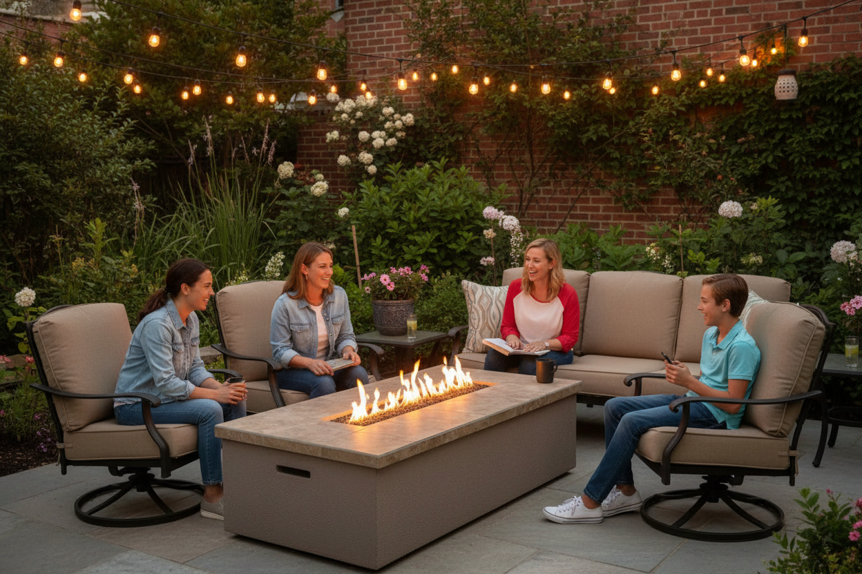Entertainer Outdoor Fire Pit with Fire-Glass for Ultimate Patio Experience