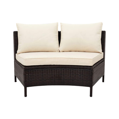 Alora Premium 5-Piece All-Weather Half-Moon Outdoor Rattan Wicker Patio Sectional Sofa Furniture Set With Tempered Glass Table (SAK32615)