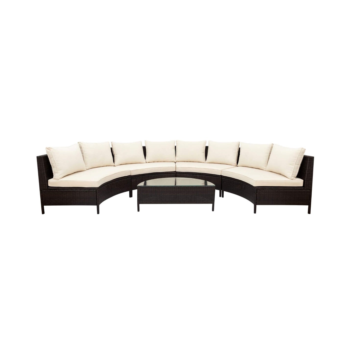 Alora Premium 5-Piece All-Weather Half-Moon Outdoor Rattan Wicker Patio Sectional Sofa Furniture Set With Tempered Glass Table (SAK32615)