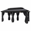 12×20 Hardtop Gazebo with Metal Roof, Heavy Duty Galvanized Steel Gazebo with Reinforced Aluminum Frame, Flame-Resistant Curtain