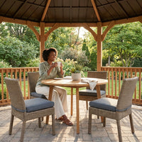 DIY Meridian 12 Ft. Octagon Enclosed Wood Outdoor Patio Gazebo with Brown Hardtop Metal Roof and 36 In. Guard Rail — Lifestyle