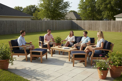 Patio Teak Set - Patio Elegance Marina 10-Piece Outdoor Set with Navy Cushions